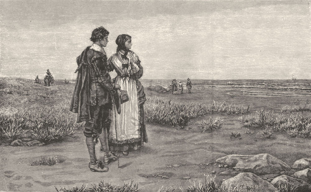 ENGLAND. New England. The return of the Mayflower to England 1891 old print